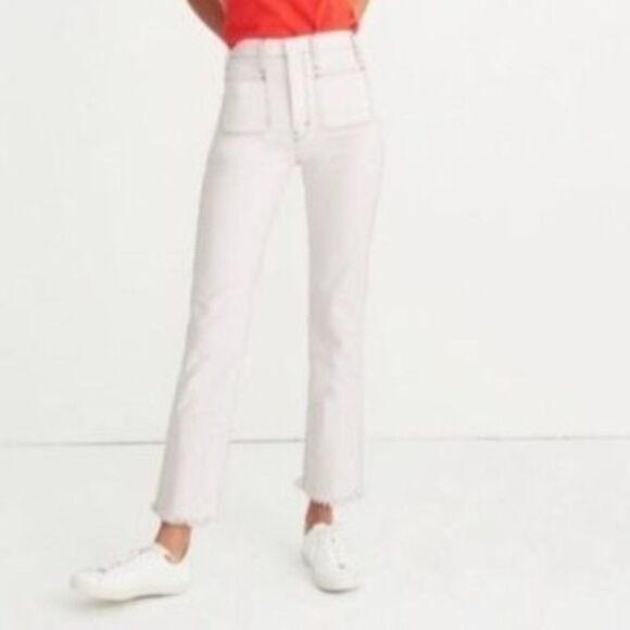 Madewell Womens Jeans White 28 High Waist Rigid Raw Hem Demi Boot Cut Pants New - Picture 1 of 12